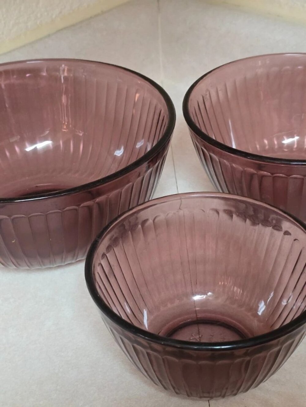 Pyrex Cranberry (Amethyst) glass nesting bowl sets 3 6 & 10 cup size bowls